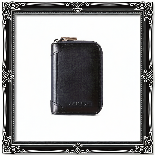 Genuine Leather Credit Card Holder Zipper Card Bag With 12 Card Slots Black