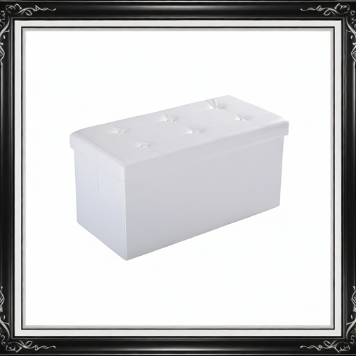 Folding Faux Leather Storage Cube Ottoman Bench Seat PU Rectangular Footrest Stool Box (Cream White)