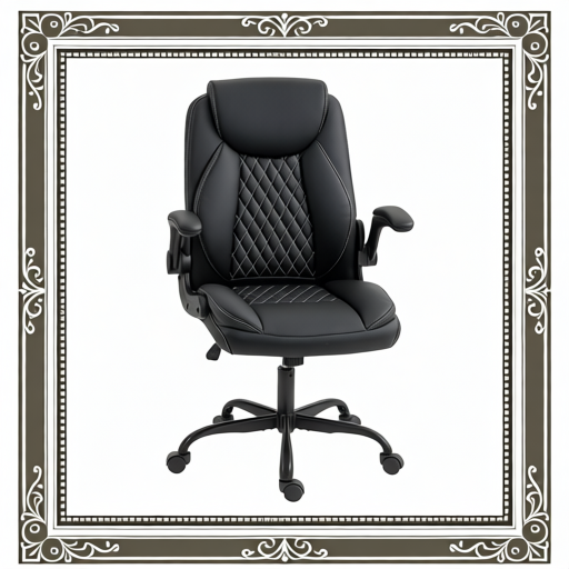 Faux Leather Office Chair. With Flip-Up Armrests - Black