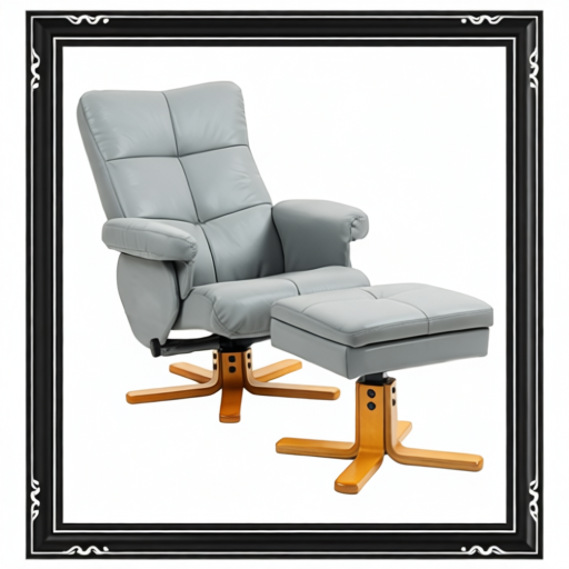 PU Leather Swivel Recliner Chair With Footstool, Wooden Base And Storage For Living Room, Light Grey