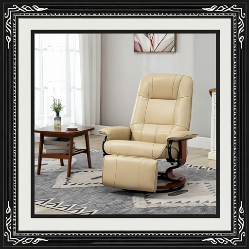 Faux Leather Manual Recliner, Adjustable Swivel Lounge Chair with Footrest, Armrest and Wrapped Wood Base for Living Room, Cream White