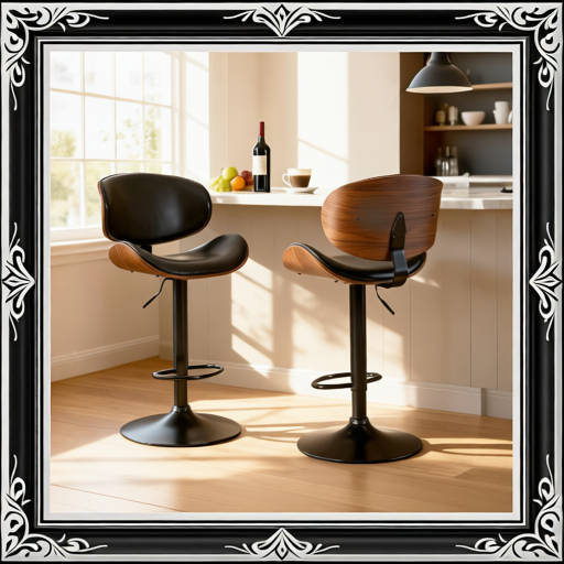 A Set Of 2 Rotating Bar Stools With Adjustable Height, PU Leather Decorative Chairs, Backrests And Footstools