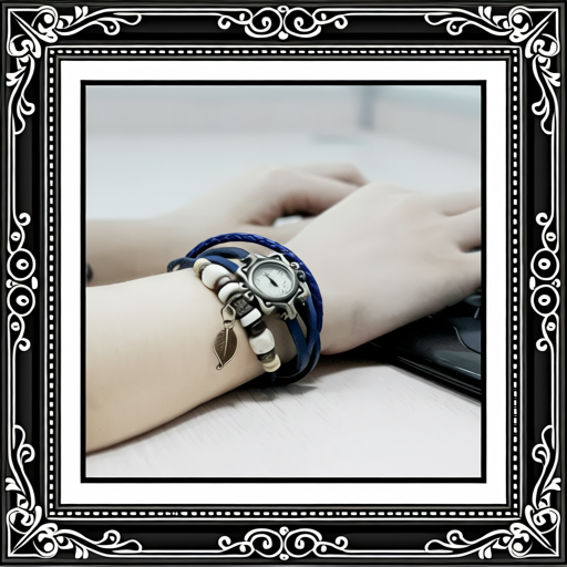Beautiful Bohemian Style Retro Handmade Leather Tree Leaf Women's Watches Blue