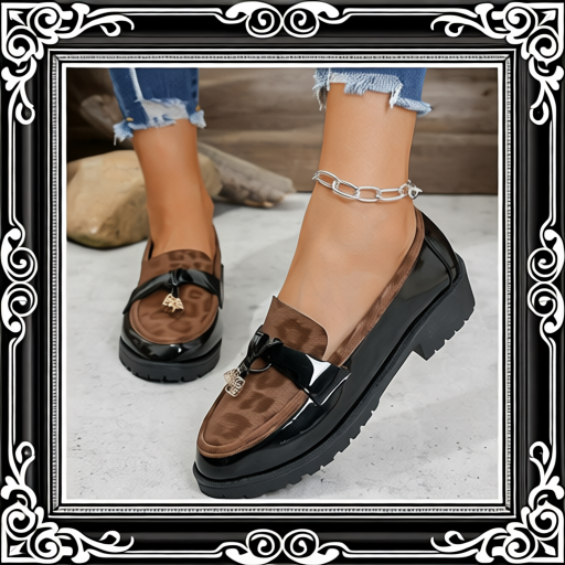 New 2025 Autumn Winter Korean Style Mid-Heel Retro Leopard Print Buckle Loafers