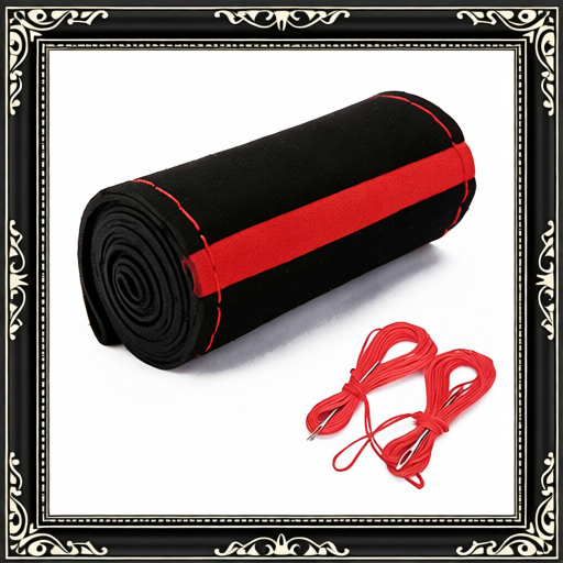 Suede Leather Car Steering Wheel Covers With Needles Thread Black Red DIY