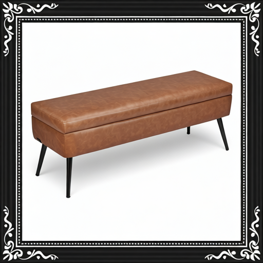 Leather Storage Ottoman Bench - Brown