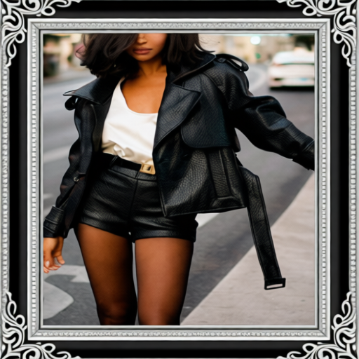 Black Leather Biker Jacket And Shorts Set