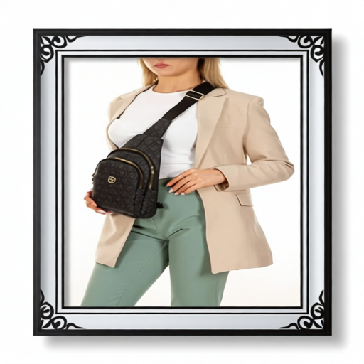 Women Black Leather Monogram Crossbody Belt Chest Shoulder Bag