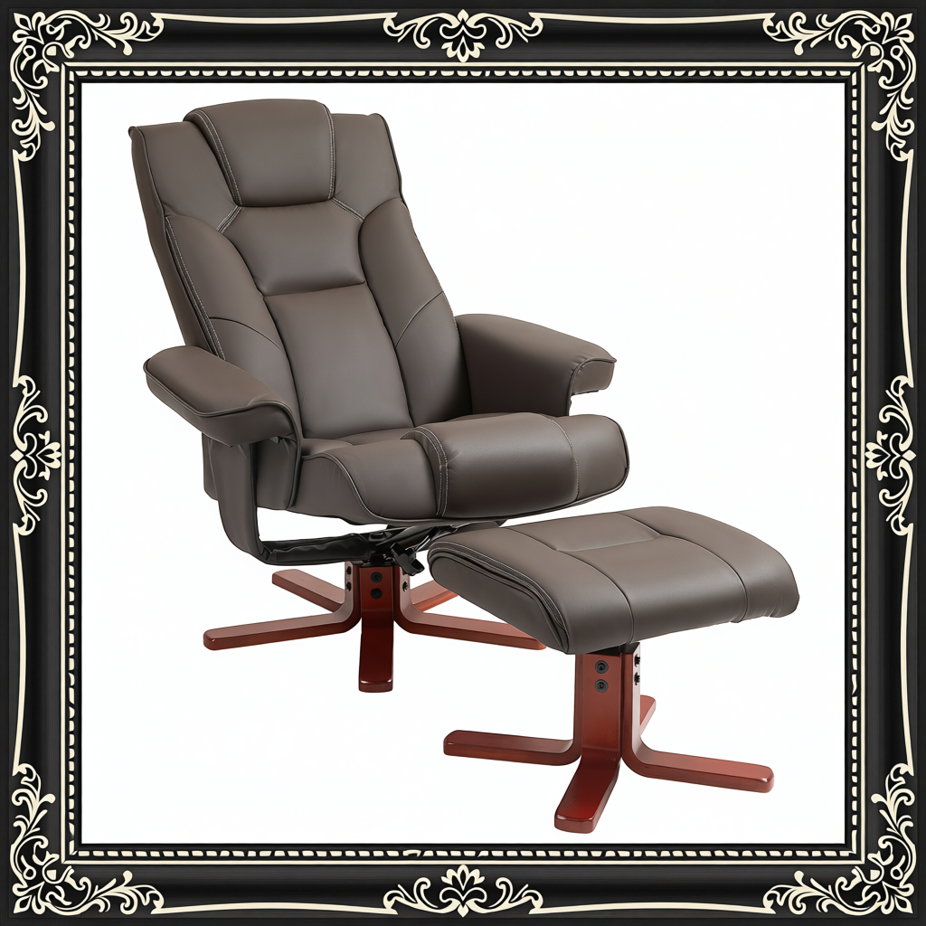 Faux Leather Manual Recliner And Footstool Set - Brown