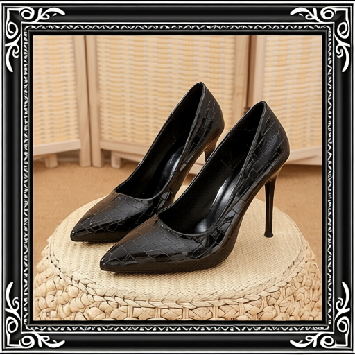 Women's Pointed Toe Stone Pattern Stiletto Heels, Elegant Sexy Dress Pumps, Classic Black Office Lady Shoes