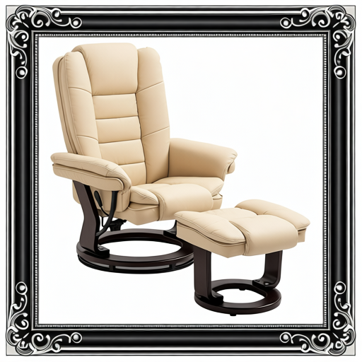 Faux Leather 135° Reclining Chair And Footstool - Beige