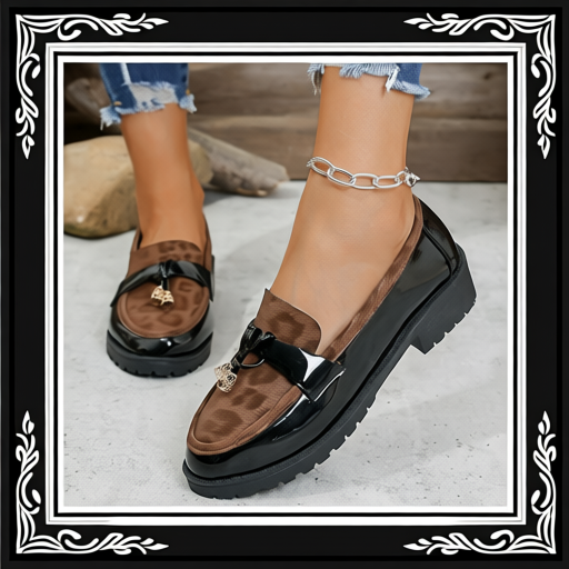 New 2025 Autumn Winter Korean Style Mid-Heel Retro Leopard Print Buckle Loafers