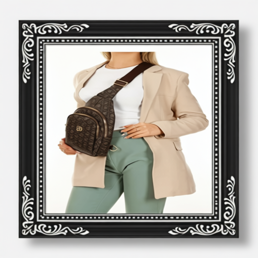 Women Brown Leather Monogram Crossbody Belt Chest And Shoulder Bag