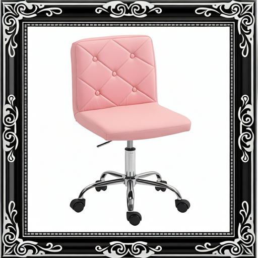 PU Leather Armless Office Chair, Modern Vanity Computer Swivel Chair With Rolling Wheels And Adjustable Height For Home Study, Bedroom, Pink