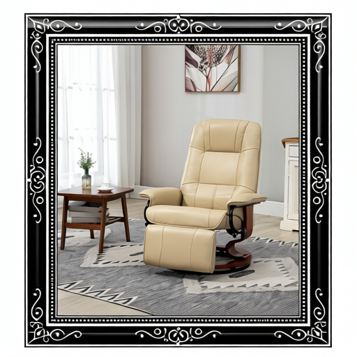 Faux Leather Manual Recliner, Adjustable Swivel Lounge Chair with Footrest, Armrest and Wrapped Wood Base for Living Room, Cream White