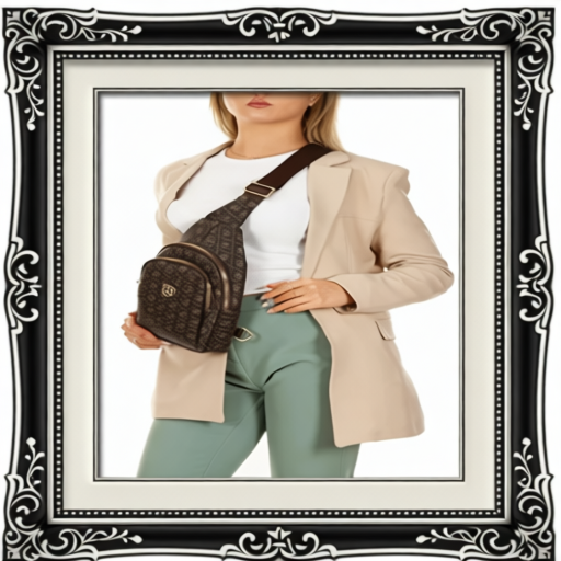 Women Brown Leather Monogram Crossbody Belt Chest And Shoulder Bag