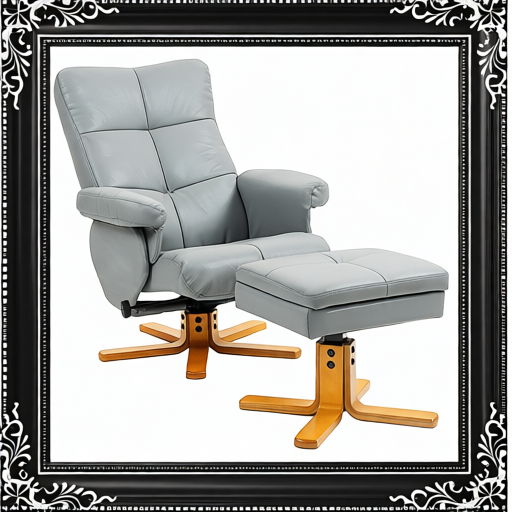 PU Leather Swivel Recliner Chair With Footstool, Wooden Base And Storage For Living Room, Light Grey