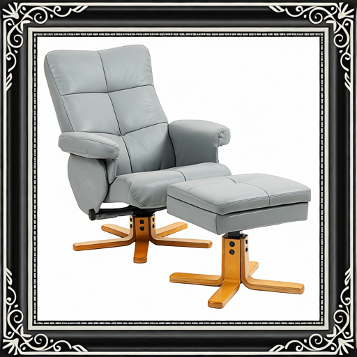 PU Leather Swivel Recliner Chair With Footstool, Wooden Base And Storage For Living Room, Light Grey