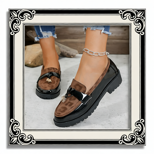 New 2025 Autumn Winter Korean Style Mid-Heel Retro Leopard Print Buckle Loafers