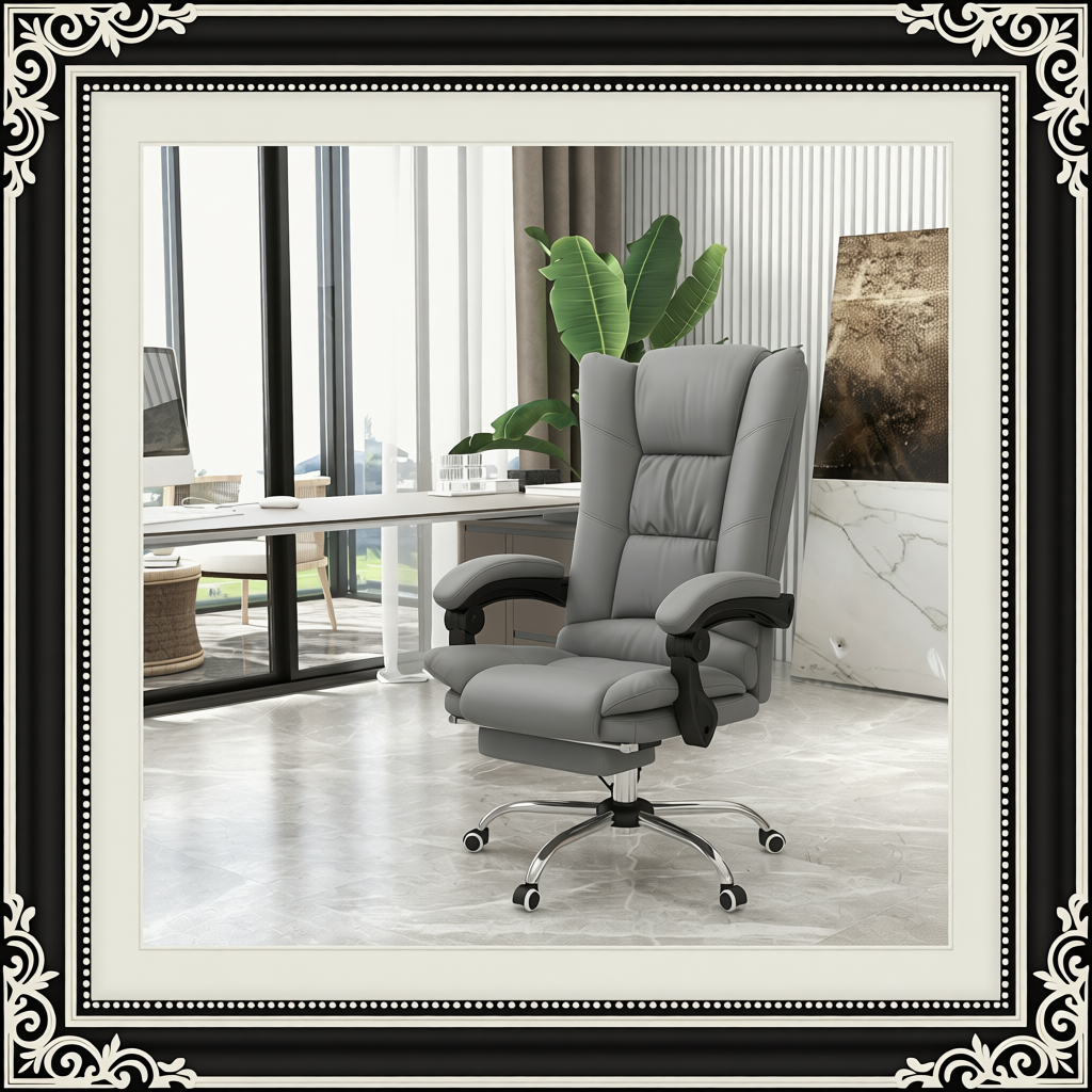 PU Leather Executive Massage Office Chair With 4 Vibration, Computer Desk Chair, Heated Reclining Chair With Adjustable Height, Swivel Wheels, Gray