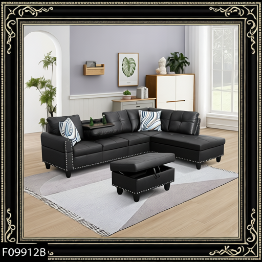 Pickup Only--Black Faux Leather Synthetic Leather 3-Piece Sofa Set
