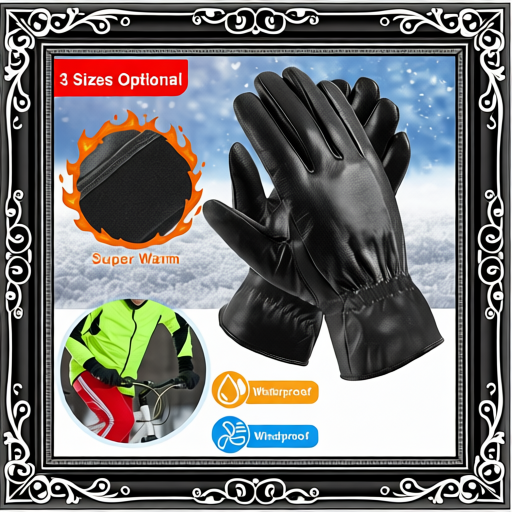 1Pair Unisex Black Leather Gloves