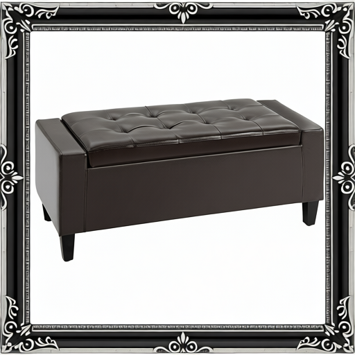PU Leather Storage Ottoman Bench - Brown