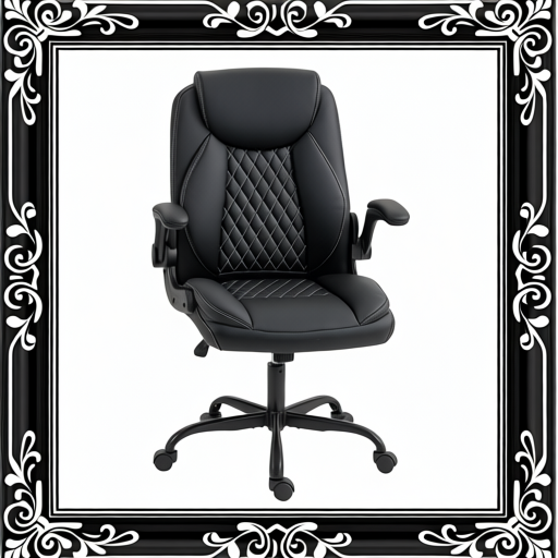 Faux Leather Office Chair. With Flip-Up Armrests - Black