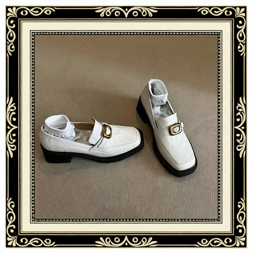 Women's Retro Leather Loafers, British Style, Slip-on, Metal Buckle, Block Heel Pumps