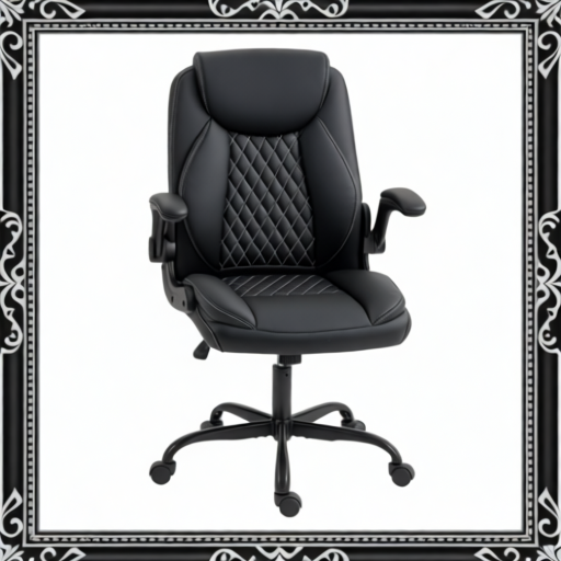Faux Leather Office Chair. With Flip-Up Armrests - Black