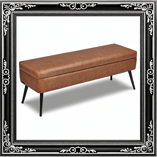 Leather Storage Ottoman Bench, PU Leather Bench With Storage And Metal Legs, Modern Shoe Benches Seat For Entryway, Upholstered End Of Bed Benches For Living Room, Dining Room, Hallway, Brown
