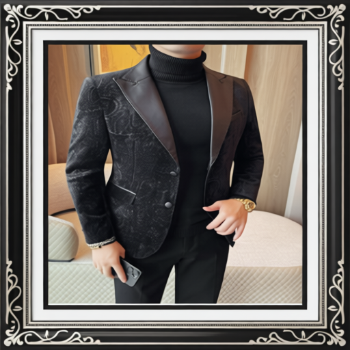 Jacquard Velvet Leather Lapel Men's Blazer