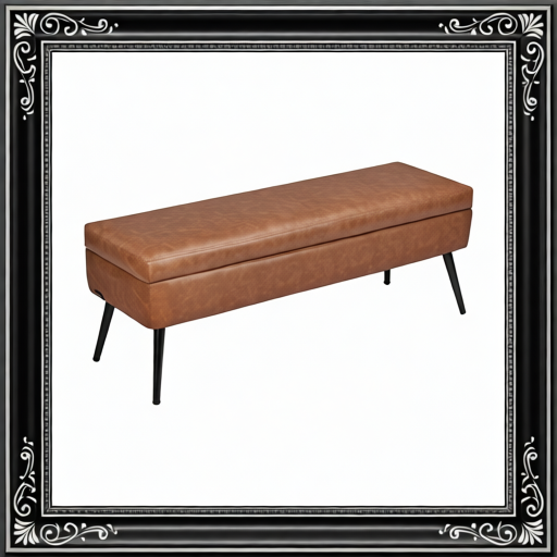 Leather Storage Ottoman Bench, PU Leather Bench With Storage And Metal Legs