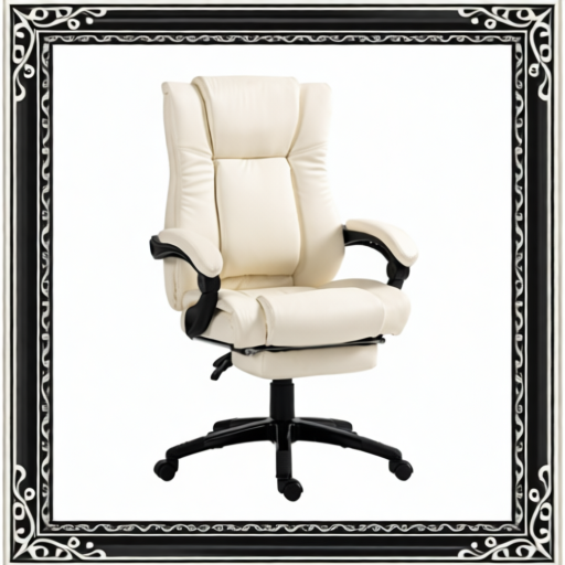 Vinsetto PU Leather Office Chair, Swivel Computer Chair With Footrest, Wheels, Adjustable Height, Cream White
