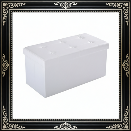 Folding Faux Leather Storage Cube Ottoman Bench Seat PU Rectangular Footrest Stool Box (Cream White)