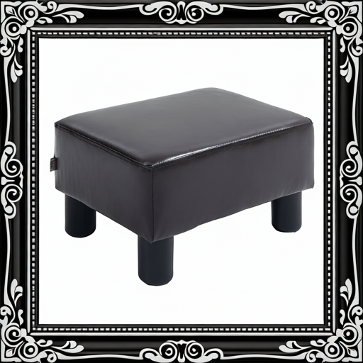 PU Leather Footstool Ottoman Cube With 4 Plastic Legs, Brown