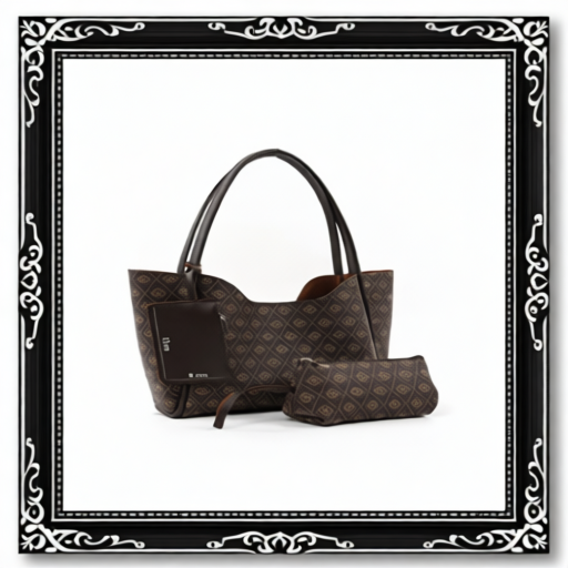 Monogram Brown SHK108 Faux Leather Women Hand And Shoulder Bag With Wallet And Makeup Bag