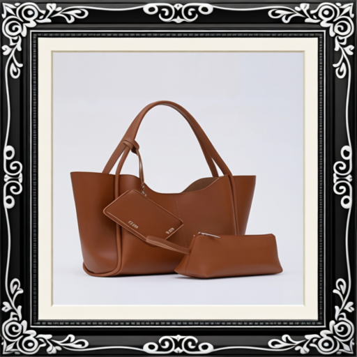 Tan SHK108 Faux Leather Women Hand And Shoulder Bag With Wallet And Makeup Bag