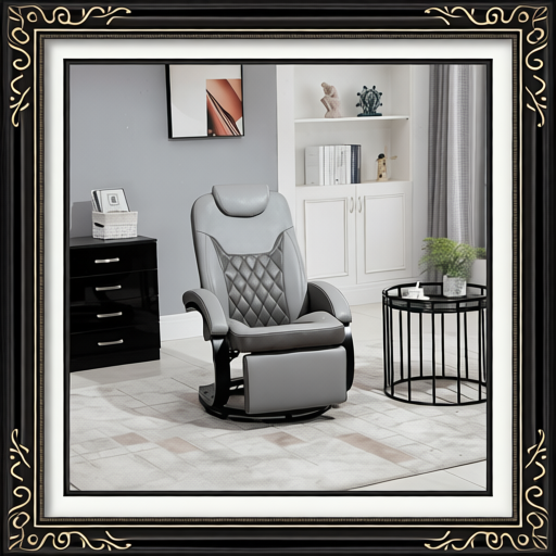 Faux Leather Manual Recliner, Adjustable Swivel Lounge Chair, Armchair with Footrest and Round Base for Living Room, Gray