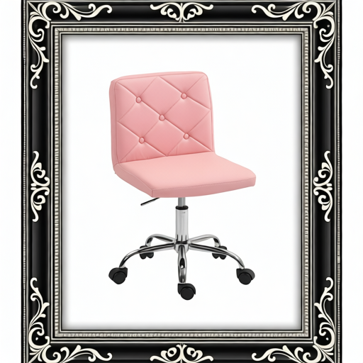 PU Leather Armless Office Chair, Modern Vanity Computer Swivel Chair With Rolling Wheels And Adjustable Height For Home Study, Bedroom, Pink