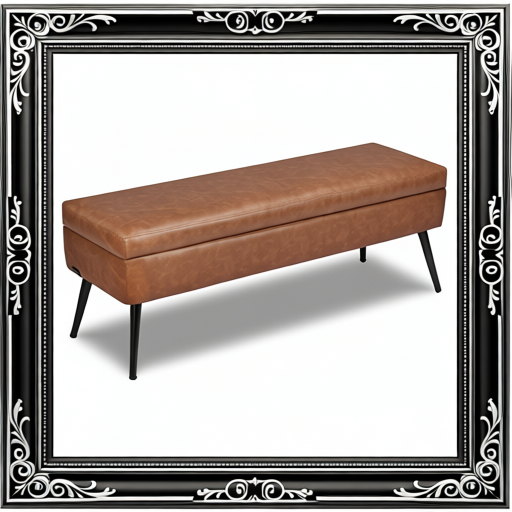 Brown Leather Storage Ottoman Bench