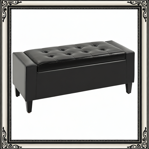 PU Leather Storage Ottoman Bench Storage Chest Tufted Ottoman Cube W/ Flipping Top 92L X 40W X 40H Cm Black
