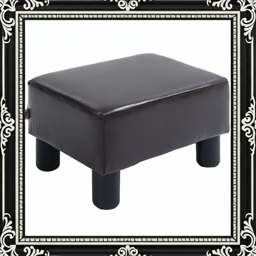 PU Leather Footstool Ottoman Cube With 4 Plastic Legs, Brown