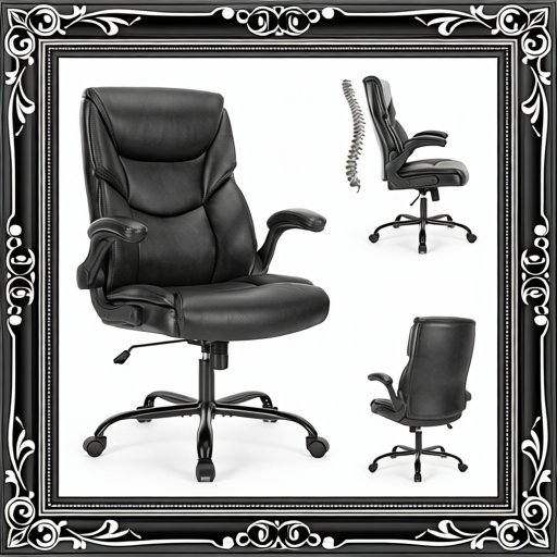 PU Leather Office Chair With Adjustable Flip-up Armrest,Lumbar Support, Strong Metal Base