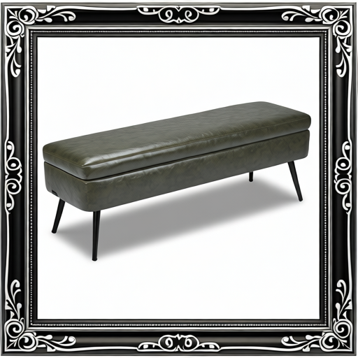 Green Leather Storage Ottoman Bench