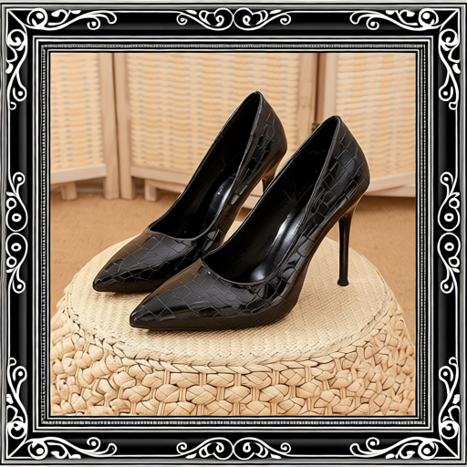 Women's Pointed Toe Stone Pattern Stiletto Heels, Elegant Sexy Dress Pumps, Classic Black Office Lady Shoes