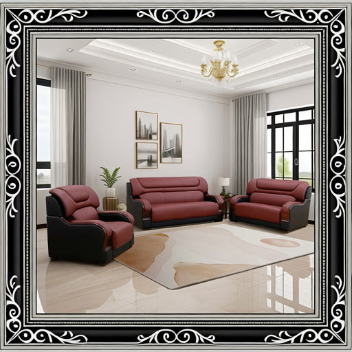 Black & Red Genuine Cow Leather Sofa Set
