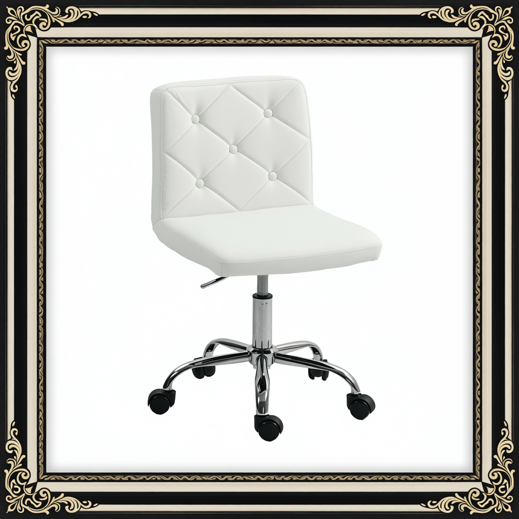 PU Leather Armless Office Chair - White