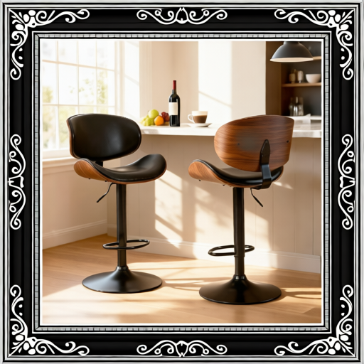 A Set Of 2 Rotating Bar Stools With Adjustable Height, PU Leather Decorative Chairs, Backrests And Footstools, And Anti-slip Rubber Bases