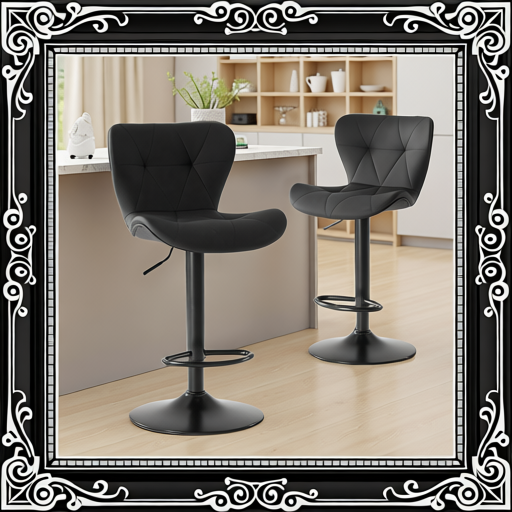 Modern Bar Stools Set Of 2, Adjustable Faux Leather Upholstered Swivel Bar Stools